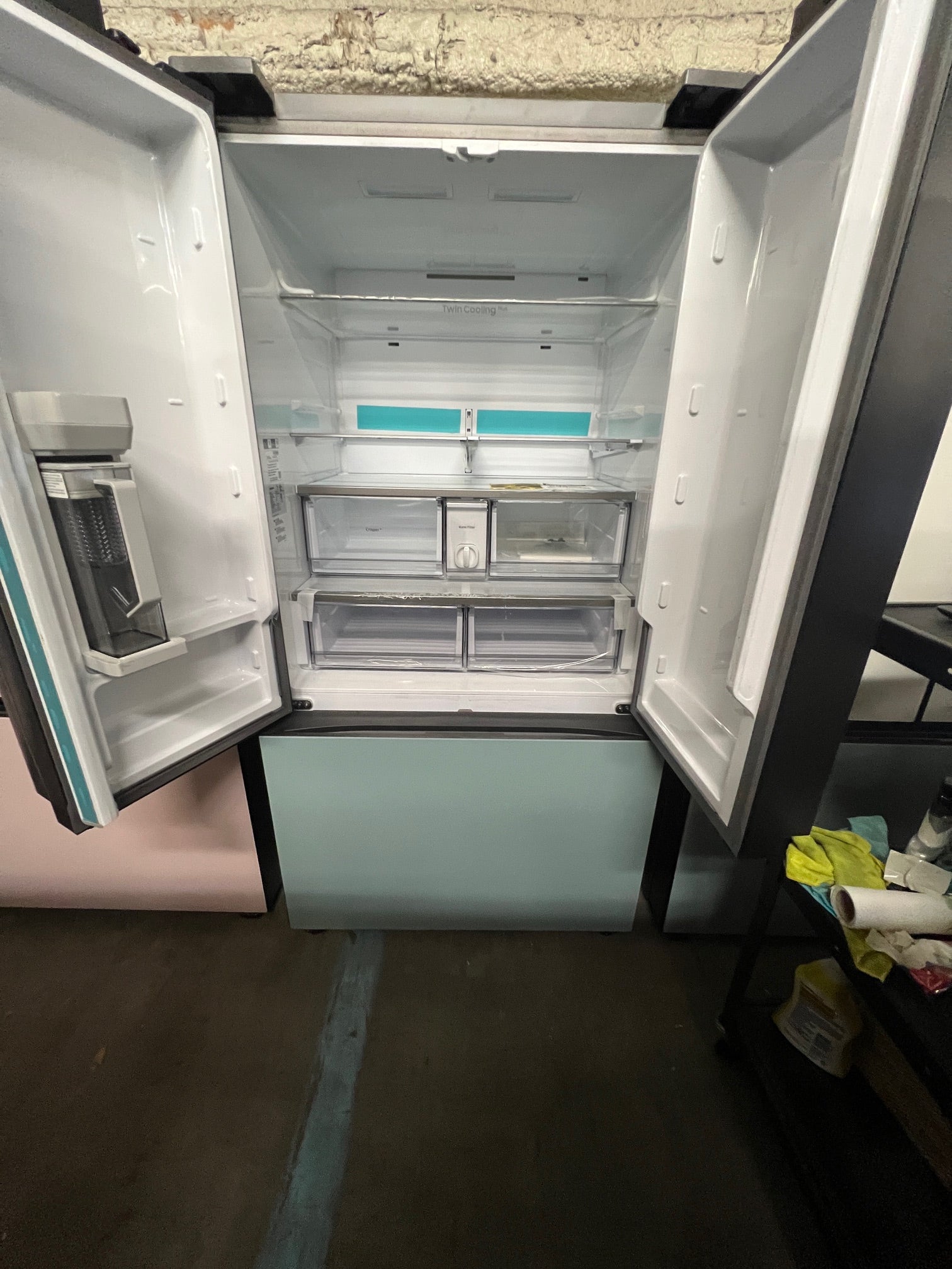 Samsung BESPOKE 30 cu. ft. 3-Door French Door Smart Refrigerator with AutoFill Water Pitcher White & Blue